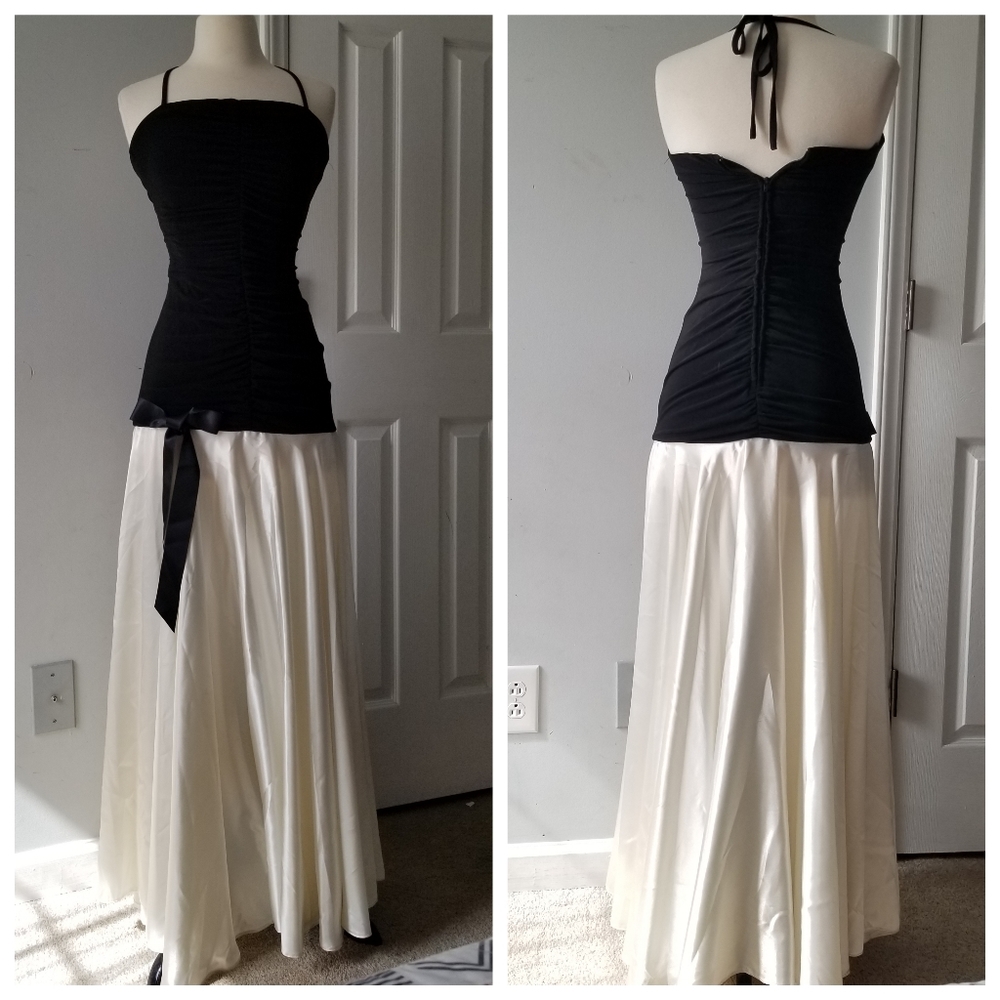 Vintage Jessica McClintock Gunne Sax Black White Long Gown Dress 5/6
